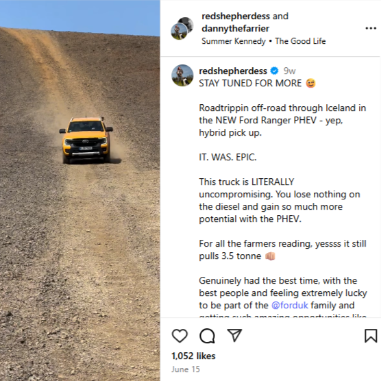 2025 Ranger PHEV Iceland drive experience Instagram post